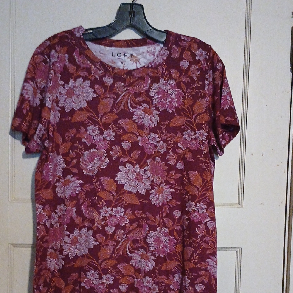 LOFT Women's Floral Top - Red and Pink